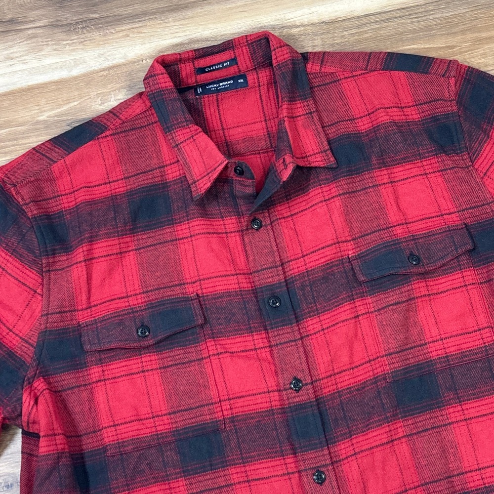 Lucky Brand Flannel Shirt Mens XXL Heritage‎ 100% Cotton Classic Fit Red Black
